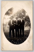 RPPC Three Handsome Dapper Young Men Arm In Arm Garden Photo Postcard S23 - £9.52 GBP