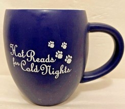 Coffee Mug Soup Bowl Hot Reads For Cold Nights Blue Dog Paw Prints M Ware - $9.89