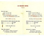 Le Grand Hotel Menu Paris France 1962 - $21.85