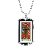 Express Your Love Gifts Tarot Card Necklace Wheel of Fortune Engraved Stainless  - £46.35 GBP