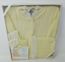 Cradle Knit Infant Baby Sweater Hat Bootie Set Yellow VTG 1970s 70s 80s 1980s - $26.28