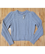 J Crew Chunky Cable Knit Gray Cotton Sweater With Embellished Pearls New... - $38.69