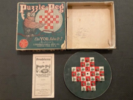 Vintage Puzzle Peg Game 1929 Box &amp; Directions Puzzle Peg Lubbers &amp; Bell ... - $17.67
