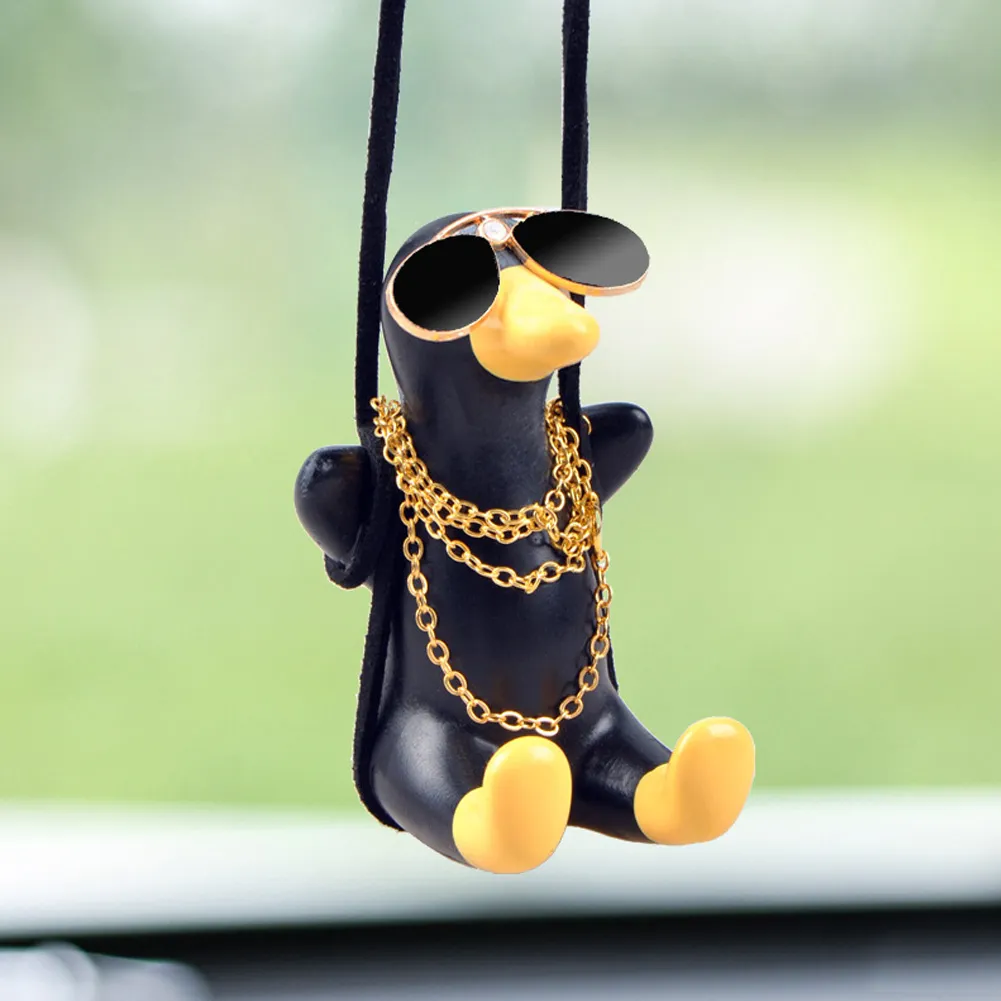 Super Cool Black Duck Car Pendant Decoration Fashion Sunglasses Necklace Swing - £10.85 GBP+