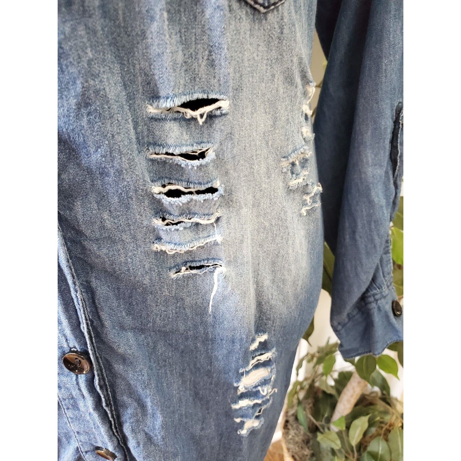 Thrill Jeans Distressed Blue Cotton Collared Long Sleeve Button Down Shirt 2X Item image 4
