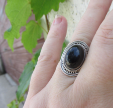 Sale, Beautiful Black Onyx Ring, 925 Silver, Size 8.25 US - £22.33 GBP