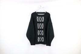 Vtg 70s Streetwear Womens XL Distressed Geometric Knit Crewneck Sweater ... - $49.45