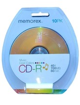New Boxed Memorex CD-R 10pk 40X 700 Mb 80 Min Music Cool Colors With 10 Cd Pk - $7.85
