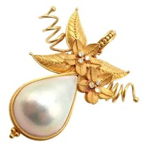 Vintage! Carolyn Tyler 22k Yellow Gold Mabe Pearl Diamond Pendant Pin Br... - $5,500.00