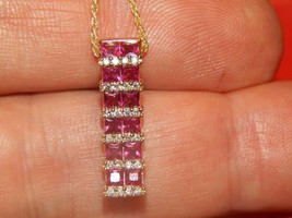 14K Yellow Gold Over Effy 2.00 Tcw Diamond &amp; Princess Cut Ruby Pendant Necklace - £74.97 GBP