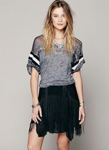 NEW FREE PEOPLE Black Swingy Fringe &amp; Lace Boho Handkerchief Hem Skirt (... - £39.92 GBP