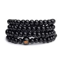 Stretch Wrap Mala Bracelet 108 6mm Buddha Bead Black Wood Buddhist Praye... - $4.95