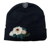 INC International Concepts Black Beanie with Floral Applique New - £14.39 GBP