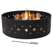 Heavy Duty 36-inch Black Steel Fire Pit Ring with Diamond Pattern - £148.75 GBP