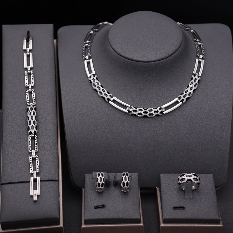 Luxury High Quality Dubai Jewelry sets Hand inlay Cubic Zirconia GolIndian Brida - £53.77 GBP