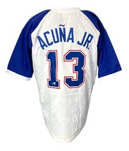 Ronald Acuna Jr Signed Custom White Throwback Pro-Style Baseball Jersey BAS ITP - £128.98 GBP