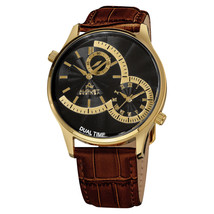 Men's August Steiner AS8010YGBR Quartz Dual Time Brown Leather Strap Watch - $80.00