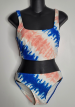 Aerie Swim 2 Piece Tie Dye Bikini Top &amp; Bottom Set Medium Swimsuit Blue Pink - £23.58 GBP