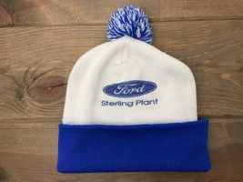 Vintage Ford Sterling Plant Knit Pom Hat Beanie Blue White Auto Industry... - $44.55