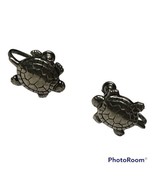 925 Sterling Silver - Vintage Dark Tone Turtle Motif Non Pierce Earrings - $55.00