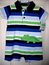 Child of Mine Boys One Piece Romper 3-6 MONTHS Green Blue Stripes W Gator NEW - £7.16 GBP