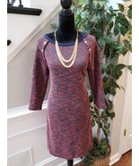Talbots Women Red &amp; Blue Polyester Round Neck 3/4 Sleeve Knee Length Dre... - $34.65
