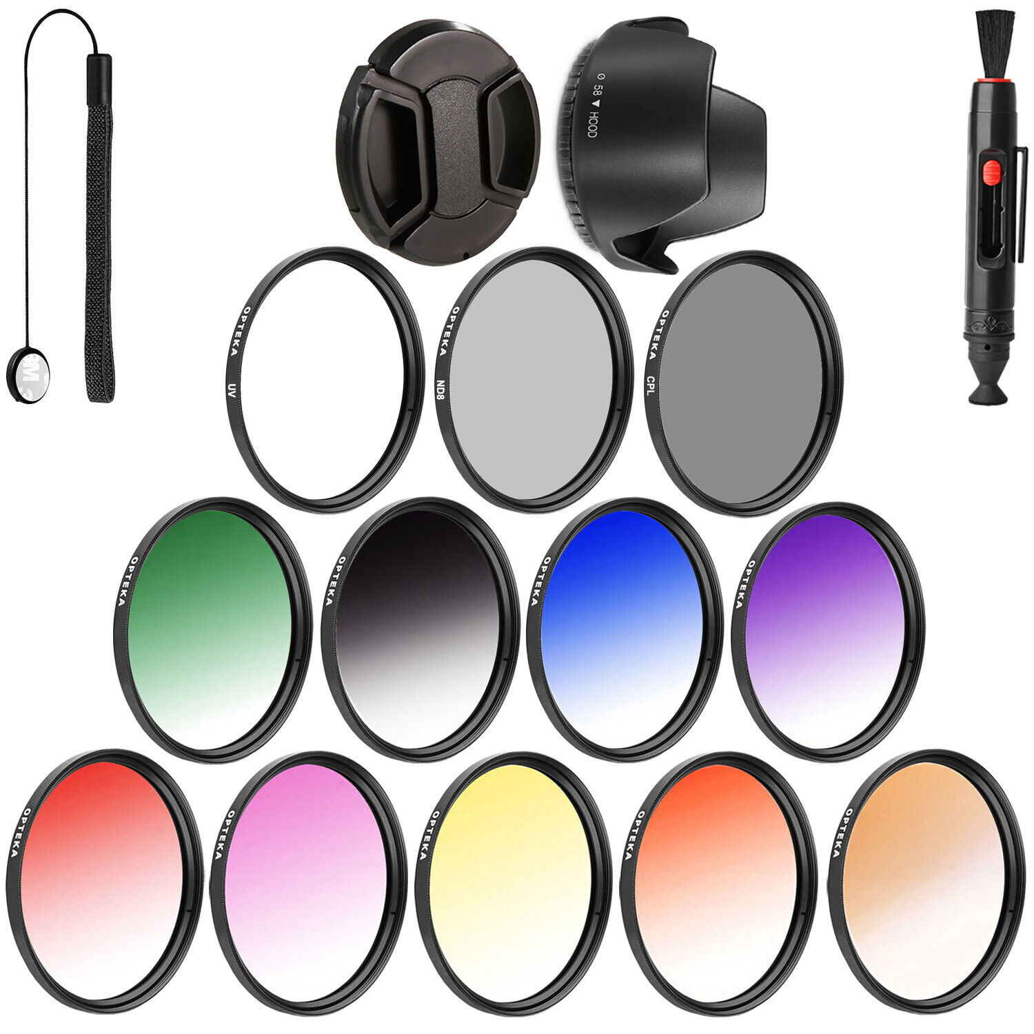 Opteka 52mm 9PC Grad Color + 3PC Filter Kit for Olympus M.Zuiko ED 9-18mm 4-5.6 - £58.63 GBP