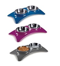 Arc Melamine Dog Diners 2 Conjoined 12 oz Bowls Choose Color Blue Purple Grey - £23.89 GBP