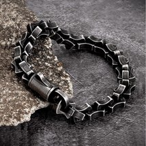 Men Punk Biker Chain Bracelet Matte Vintage oxidized Black Link Chain Motorcycle - £25.35 GBP
