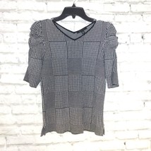 Ann Taylor Blouse Womens XS Houndstooth Half Sleeve Puff V-Neck Top - £23.37 GBP