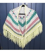 Vintage Crochet Shawl Warm Colors Boho Bohemian Hippie Grandmacore Grann... - $25.74