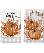 Orange Buffalo Plaid Leaves Pumpkin Fall Kitchen Towels Dish Towels, 18X... - €16,46 EUR