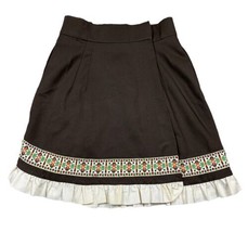 Vtg 70s Graybo Originals Brown Ruffle Trim Wrap Skirt Asymmetrical Polyester L - £25.53 GBP