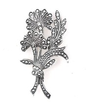 Vintage W Germany Marcasite Pin Brooch Floral Design 2.5 Inches Long Exc... - €15,65 EUR
