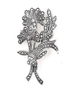 Vintage W Germany Marcasite Pin Brooch Floral Design 2.5 Inches Long Exc... - €15,25 EUR