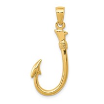 14K Yellow Gold Fishing Hook Pendant - £181.64 GBP