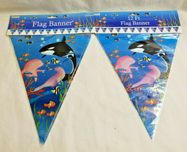 2 Ocean Life Party Decorations Garland Banners Fish Whale Blue White 12ft - £7.94 GBP