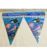 2 Ocean Life Party Decorations Garland Banners Fish Whale Blue White 12ft - £7.84 GBP