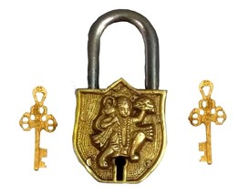 antique brass Padlock with Keys heavy duty bajrangbali hanuman - £39.61 GBP
