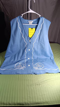 Vintage-Style Floral Embroidered Blue Vest - $19.24