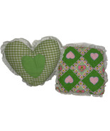 Vintage Quilt Style Heart Throw Pillows Mini Green Pink Ruffles 60s 70s ... - €20,43 EUR