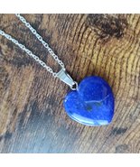 Blue Stone Heart Necklace, Polished Crystal Pendant, 24&quot; chain - £13.36 GBP