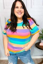 Can&#39;t Look Away Multicolor Stripe Bubble Sleeve Terry Top - £23.56 GBP