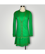 Vtg 1960s Herald House Green 3 Piece Set Skirt Top Cardigan Mini E2 - £34.29 GBP