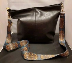 Black Crossbody Purse Bag with Green &amp; Gold Geometric Strap Large Capacity  - £15.58 GBP