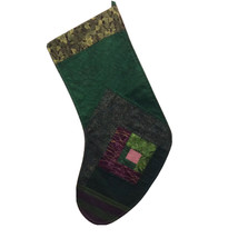 Christmas Stocking Patchwork Green Pink Purple Handmade Quilt 22” - £16.16 GBP