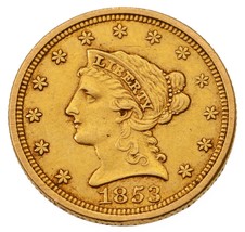 1853 Gold Liberty Quarter Adler IN Au Zustand Schöne Frühe US Gold Münze - $649.66