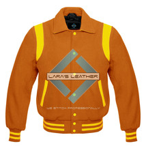 Orange Varsity Full Wool Letterman College Jacket &amp; Real Leather Shoulde... - $79.99