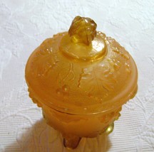 Vintage Jeannette Frosted Amber Glass Lidded Candy Dish - £6.39 GBP
