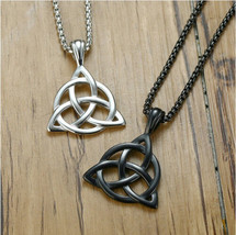 Mens Triquetra Triangle Trinity Knot Pendant Necklace Irish Celtic Jewelry 24&quot; - £8.12 GBP+